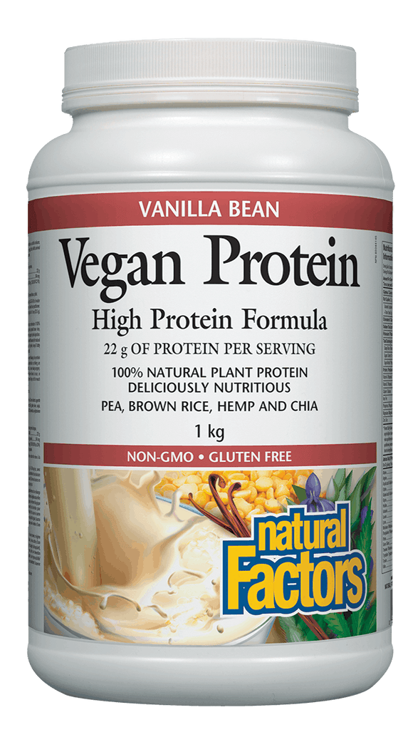 Natural Factors Vegan Protein, 1kg Powder, Vanilla Bean Flavour