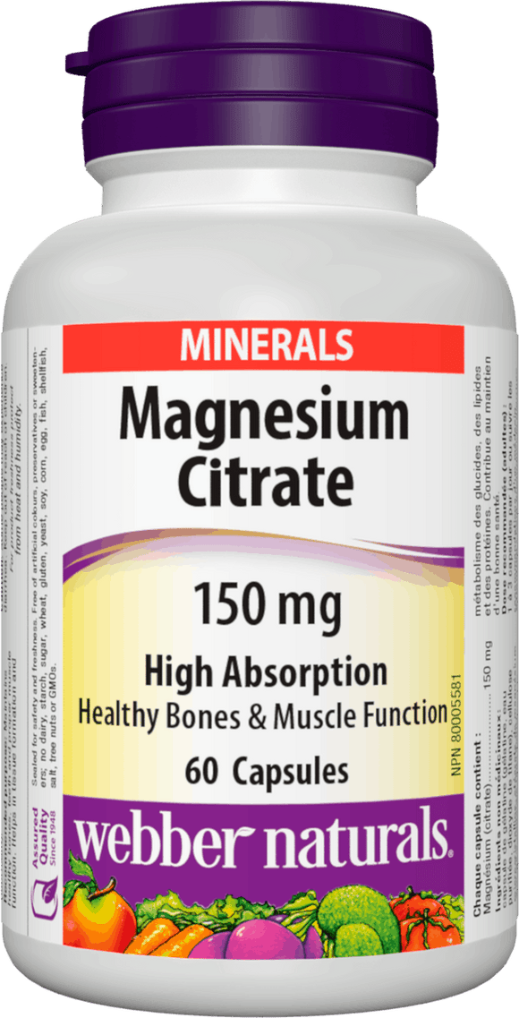 Webber Naturals Magnesium Citrate High Absorption 150 mg, 60caps