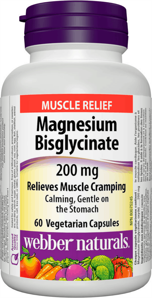 Webber Naturals Magnesium Bisglycinate , 200mg, 60Vcaps