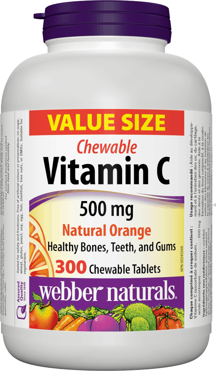 Webber Naturals Vitamin C 500 mg Orange 300 Chewable tablets (Value Size)