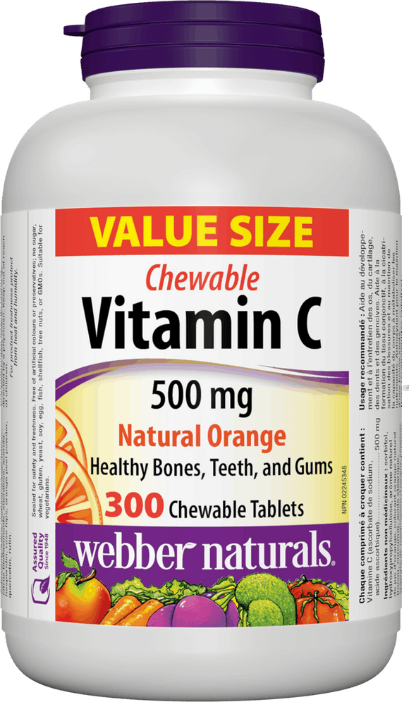 Webber Naturals Vitamin C 500 mg Orange 300 Chewable tablets