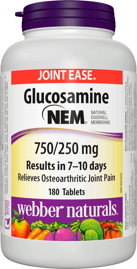 Webber Naturals Glucosamine with NEM® Natural Eggshell Membrane, 750/250 mg, 180 Tablets