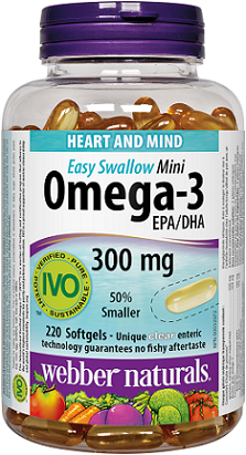 Webber Naturals Omega-3 Mini 300 mg EPA/DHA · 220 clear enteric softgels