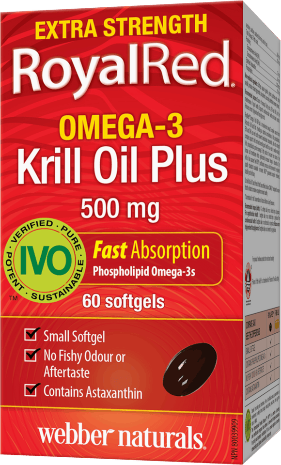 Webber Naturals RoyalRed® Krill Oil Plus, Extra Strength, 500 mg, 60 Softgels