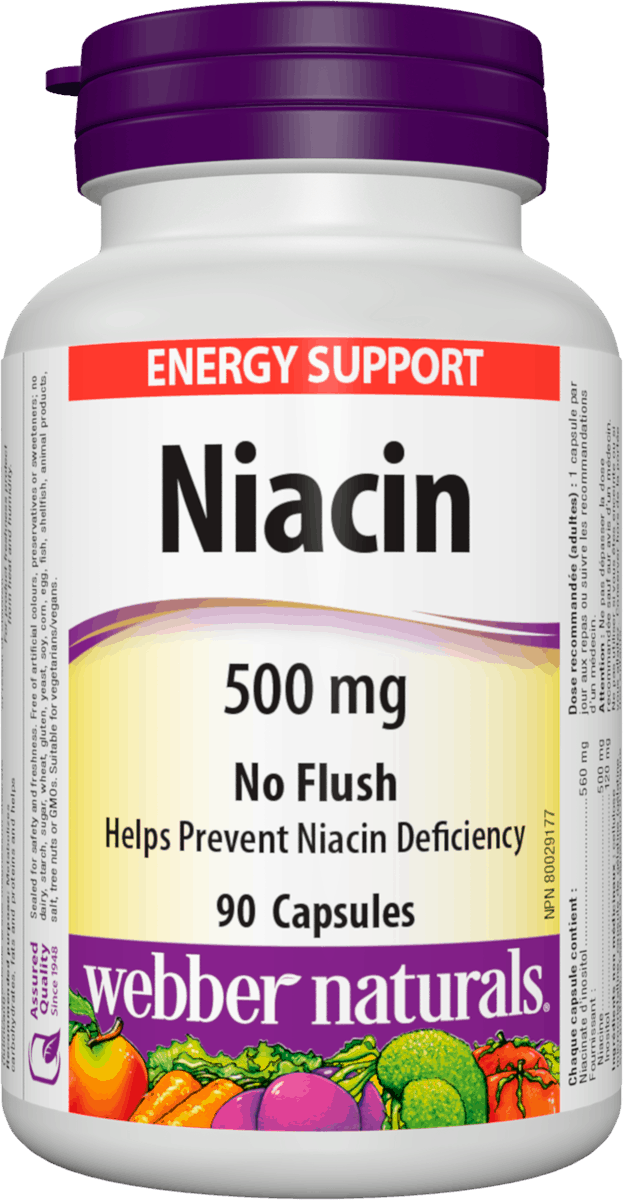 Webber Naturals No Flush Niacin Vitamin B3 500 mg 90 capsules