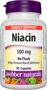 Webber Naturals No Flush Niacin Vitamin B3 500 mg, 90caps
