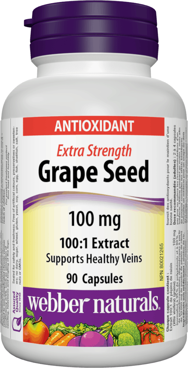 Webber Naturals Grape Seed Extract, 100mg, 90 caps Canada