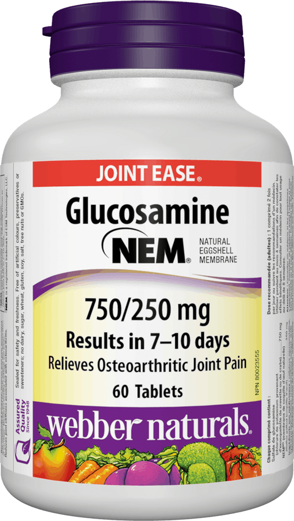 Webber Naturals Triple Strength Glucosamine with NEM® Natural Eggshell Membrane, 750/250 mg, 60 Tablets