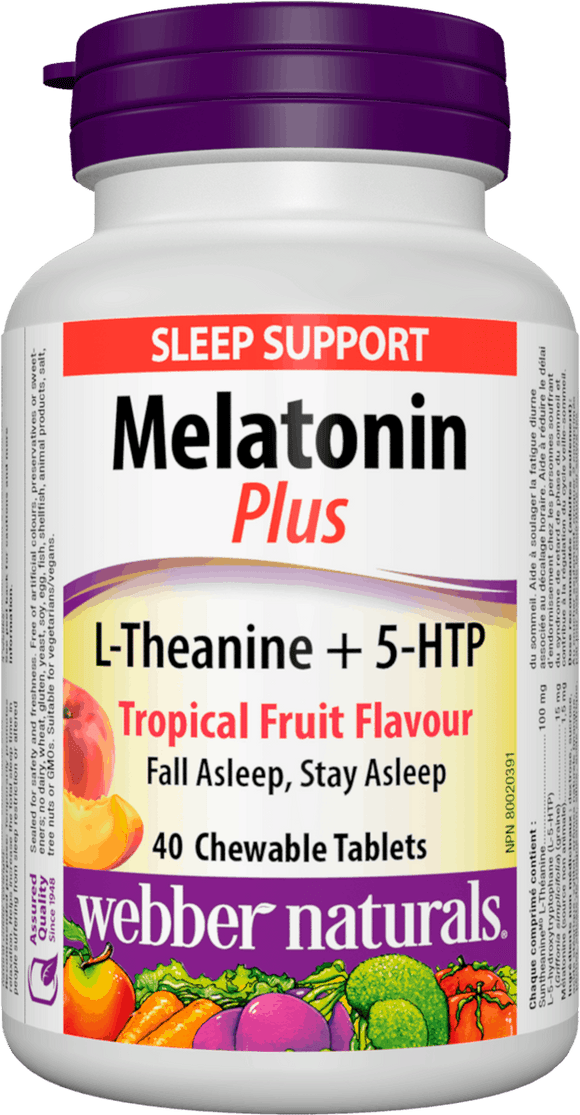 Webber Naturals Super Sleep Melatonin Plus L-Theanine and 5-HTP, 40 Chewable Tablets
