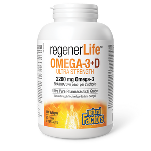 Natural Factors RegenerLife OMEGA-3+D Ultra Strength, 150 Enteripure Softgels