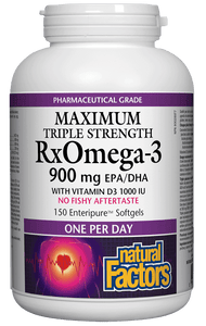 Natural Factors RxOmega3三倍强效鱼油因子+1000 IU维生素D3, 150粒软胶囊