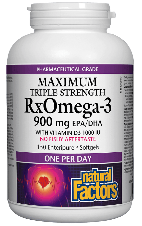 Natural Factors RxOmega-3 with Vitamin D3 Maximum Triple Strength 900 mg, 150 softgels