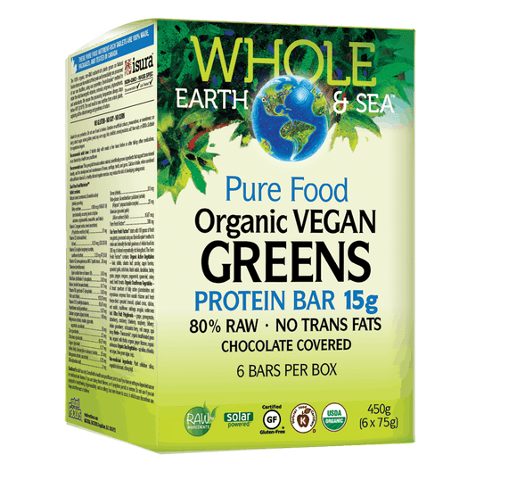 Whole Earth & Sea Pure Food Organic Vegan Greens Protein Bar 15g x 6 Bars