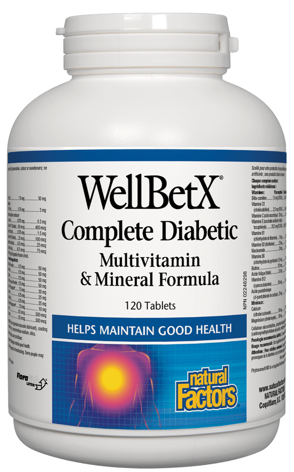 Natural Factors WellBetX™  Complete Diabetic Multi Vitamin & Mineral Formula, 120 tabs