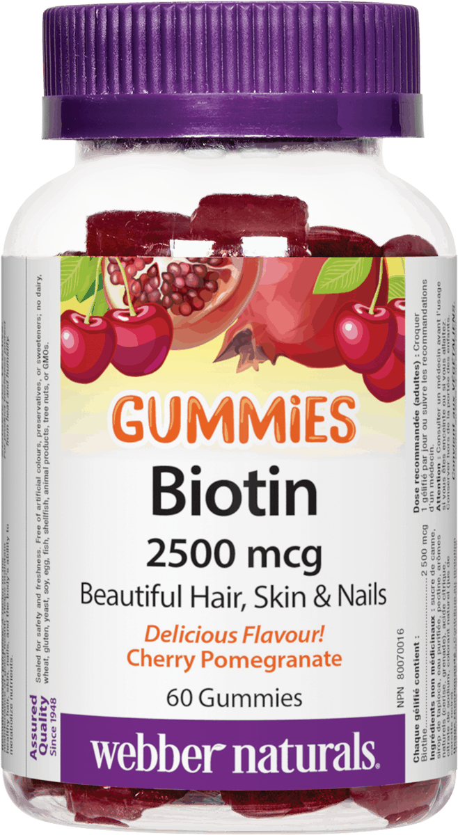 Webber Naturals Biotin Gummies 2500 mcg Cherry Pomegranate 60 Gummies