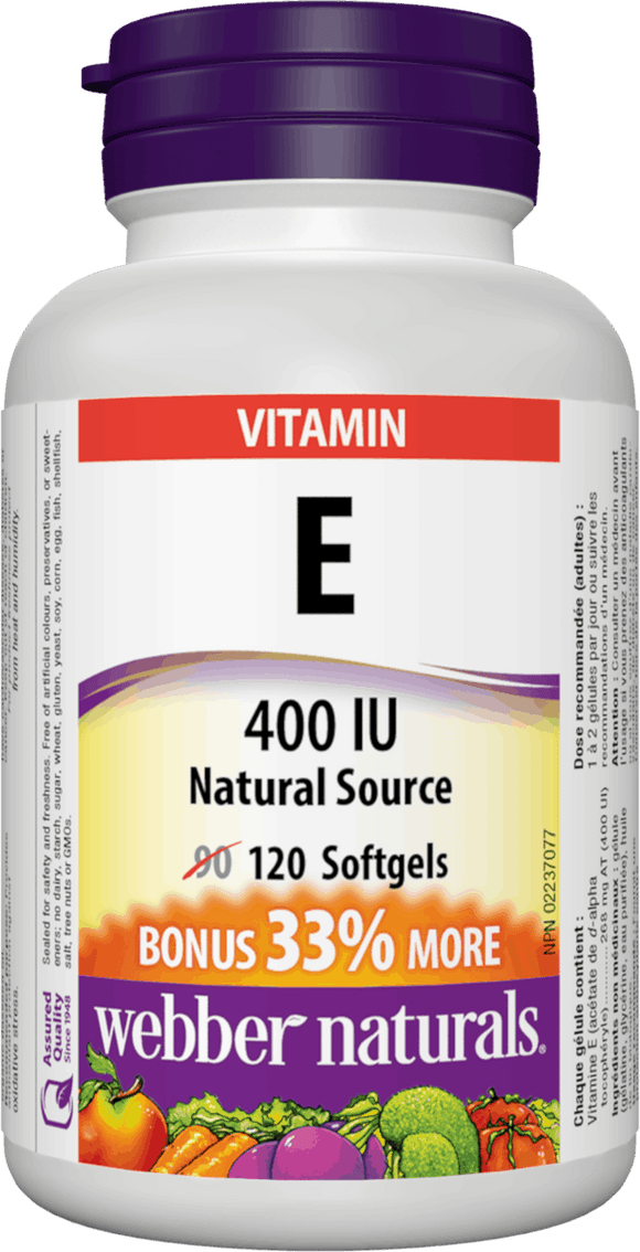 Webber Naturals Vitamin E 400 IU, 120 Softgels Bonus