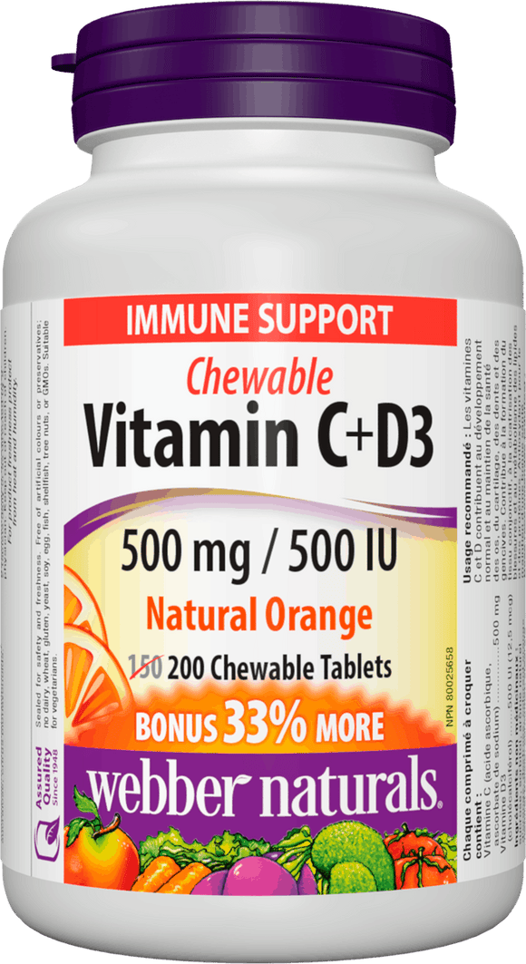 Webber Naturals Vitamin C + D3 500 mg/500IU