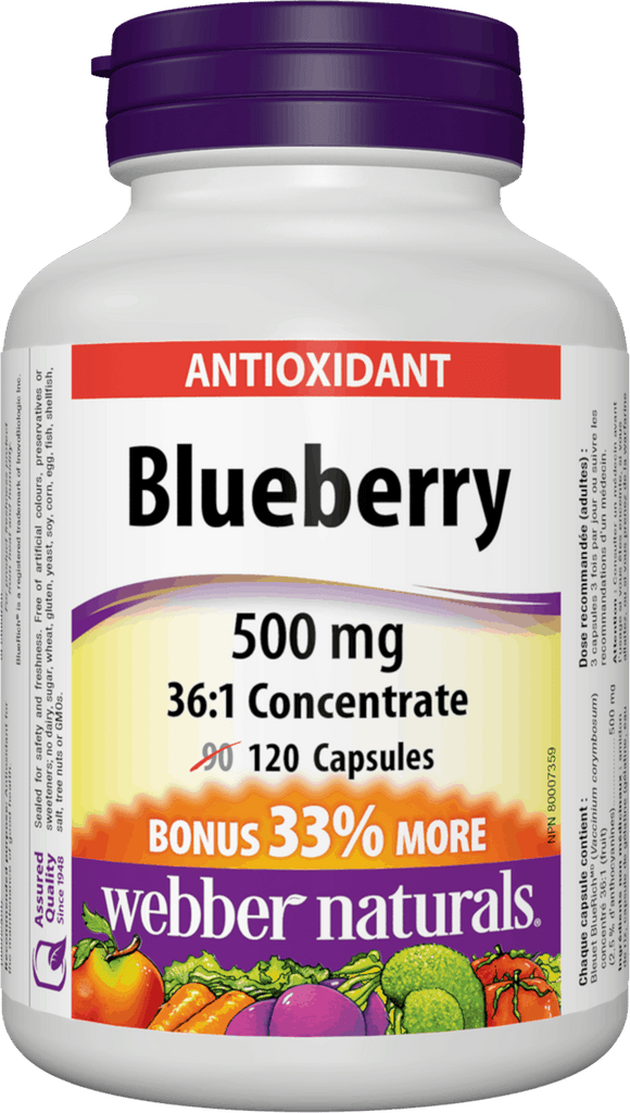 Webber Naturals Blueberry 36:1 Concentrate, 500 mg, 120 Capsules