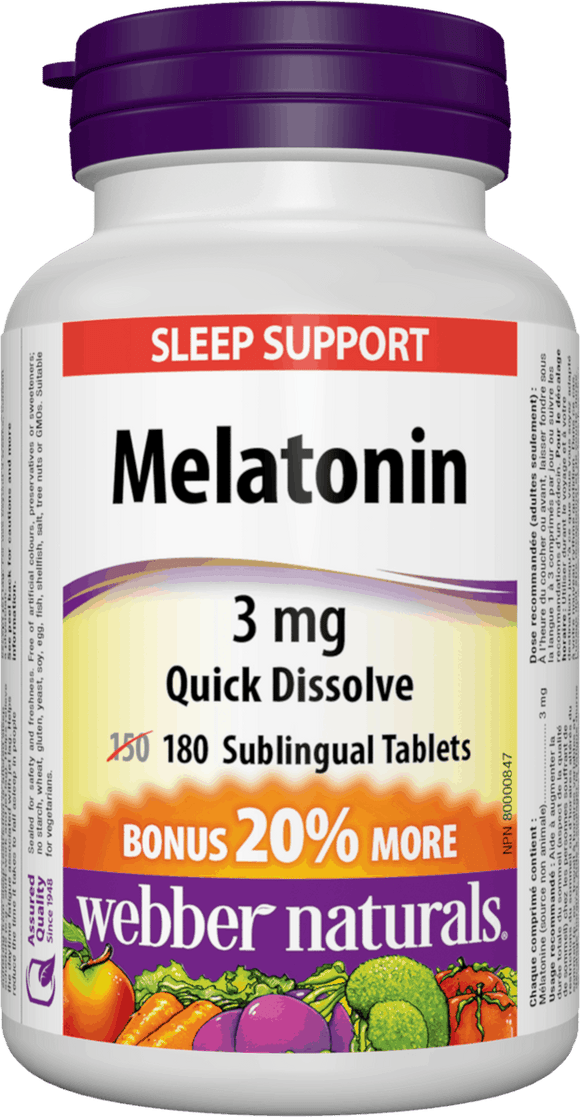 Webber Naturals Melatonin 3 mg Quick Dissolve 150 + 30 sublingual tablets