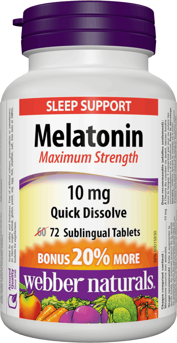 Webber Naturals Melatonin Easy Dissolve, 10 mg, 72 sublingual tabs