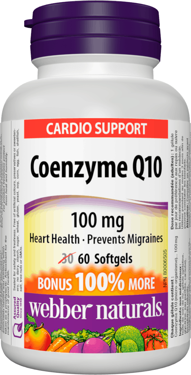 Webber Naturals Coenzyme Q10 100mg, BONUS, 30 + 30 softgels