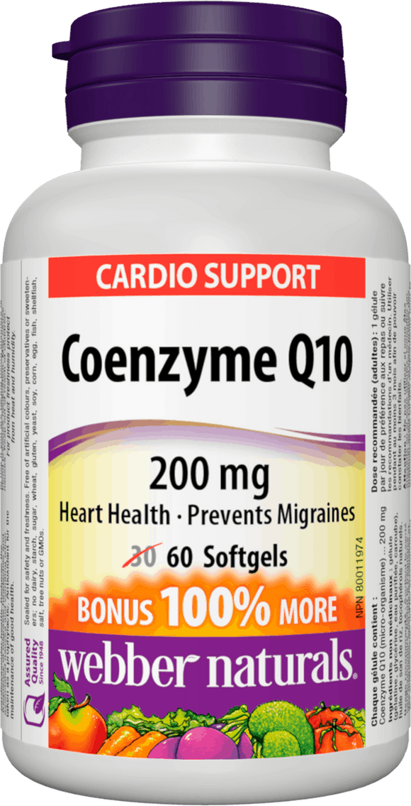 Webber Naturals Coenzyme Q10 200 mg, 60 softgels Bonus Size