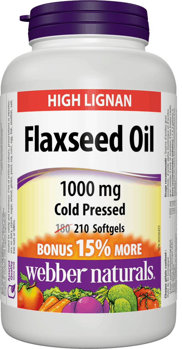 Webber Naturals Flaxseed Oil Cold Pressed, 1000 mg, 210 Softgels Bonus