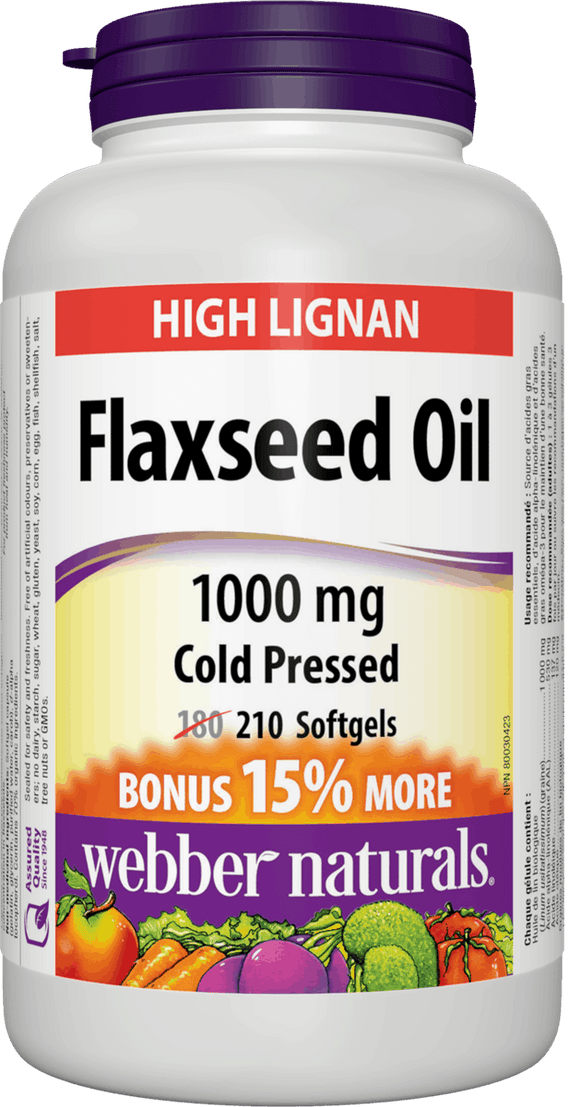 Webber Naturals Flaxseed Oil Cold Pressed, 1000 mg, 210 Softgels Bonus