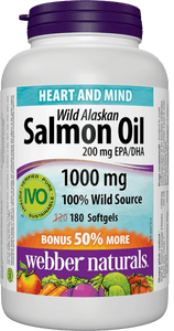 Webber Naturals Wild Alaskan Salmon Oil 1000mg, 120+60 softgels Bonus