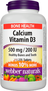 Webber Calcium Carbonate 500mg with Vitamin D3 200iu, 250 + 25 Tabs Bonus Pack