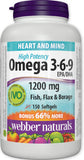 Webber Naturals Omega 3-6-9亞麻籽, 魚油和玻璃苣油, 1200毫克,180粒軟膠囊
