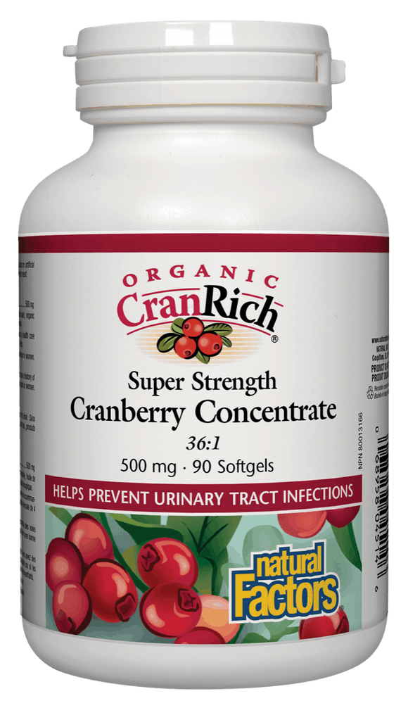 Natural Factors Organic CranRich® Cranberry 36:1 Concentrate, 500 mg, 90 softgels