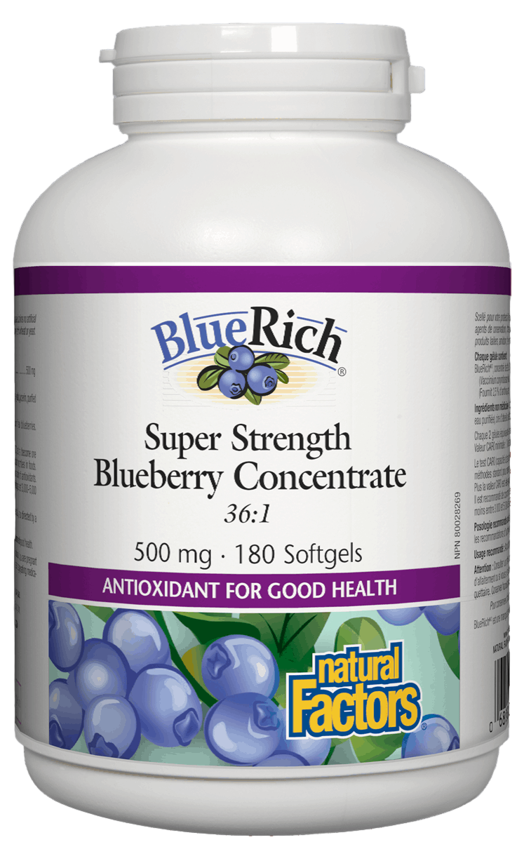Natural Factors BlueRich Blueberry, 500mg, 180 softgel 然自自然