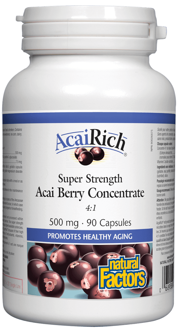 Natural Factors AcaiRich™抗衰老有機阿薩伊巴西莓，超強濃縮4:1，500毫克，90膠囊