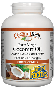 Natural Factors CoconutRich Extra Virgin Coconut Oil, 120 Softgels
