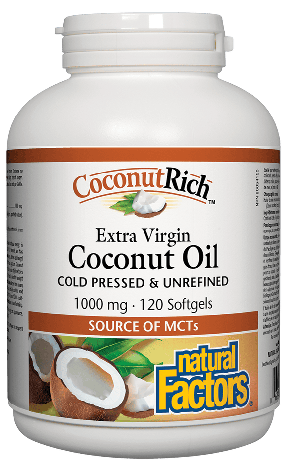 Natural Factors CoconutRich Extra Virgin Coconut Oil, 120 Softgels