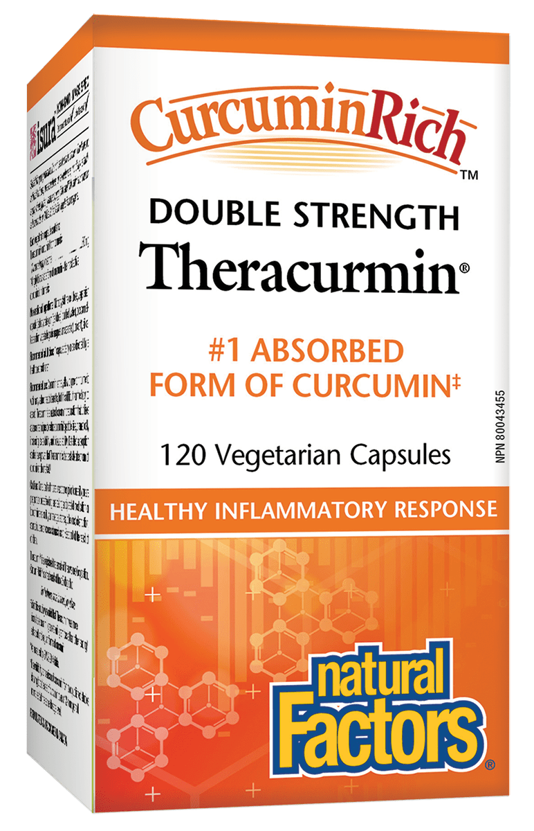 Box of Natural Factors CurcuminRich Theracurmin Double Strength 120 vegetarian capsules for healthy inflammation response.