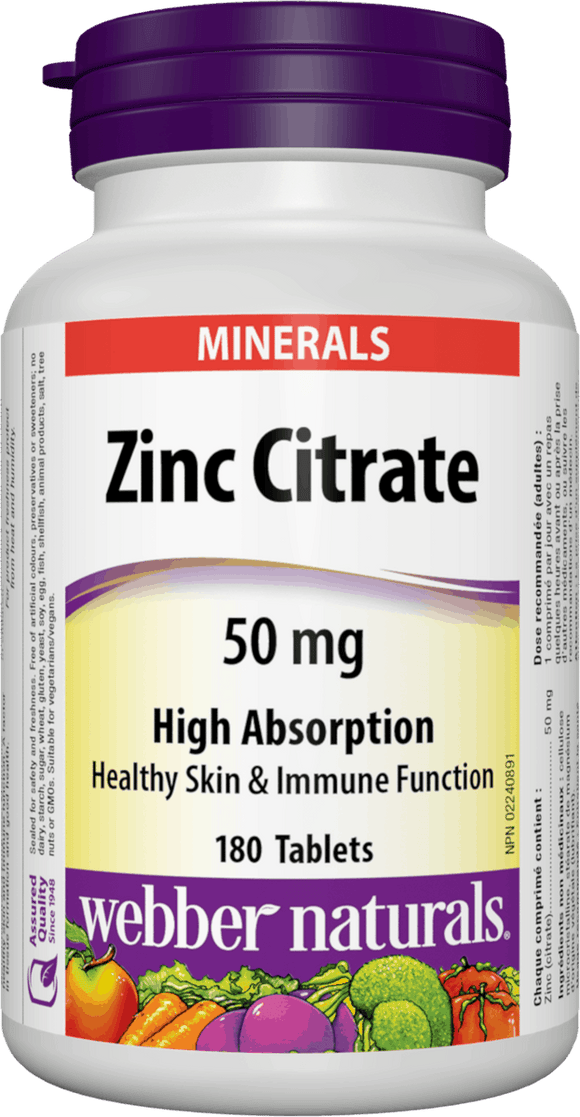 Webber Naturals Zinc Citrate, 50mg, 180 tablets