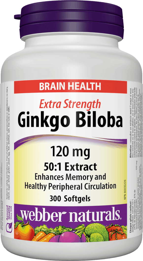 Webber Naturals  Ginkgo Biloba 50:1 Extract, 120mg  300 Softgels