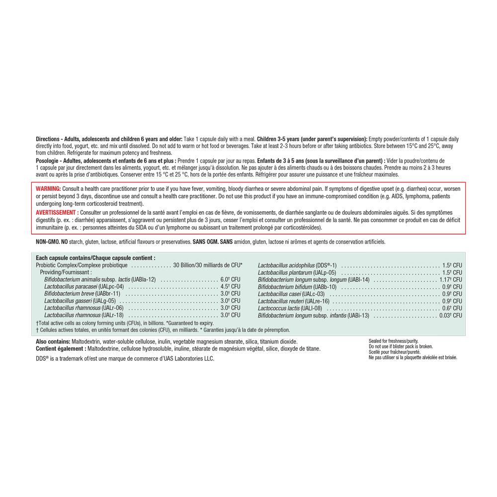 Jamieson Probiotics 30 Billion 30 veg capsules 健美生 information panel photo