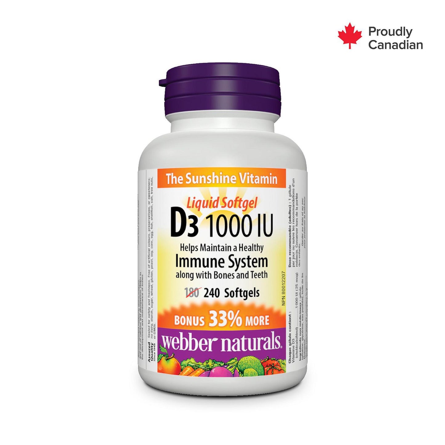 Webber Naturals 维生素D3， 1000IU，240粒