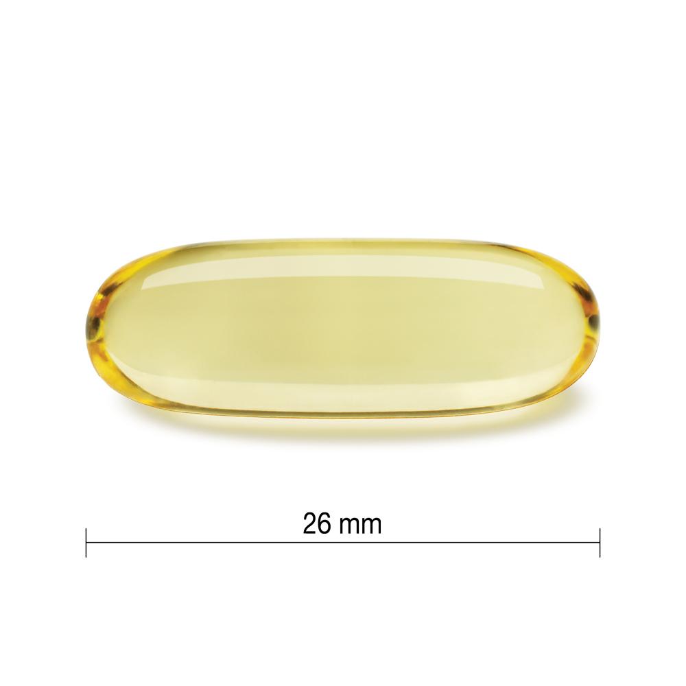 Jamieson Omega-3 Ultra Strength, 900mg, 75 Softgels 健美生 photo of softgel capsules measuring 26mm in length