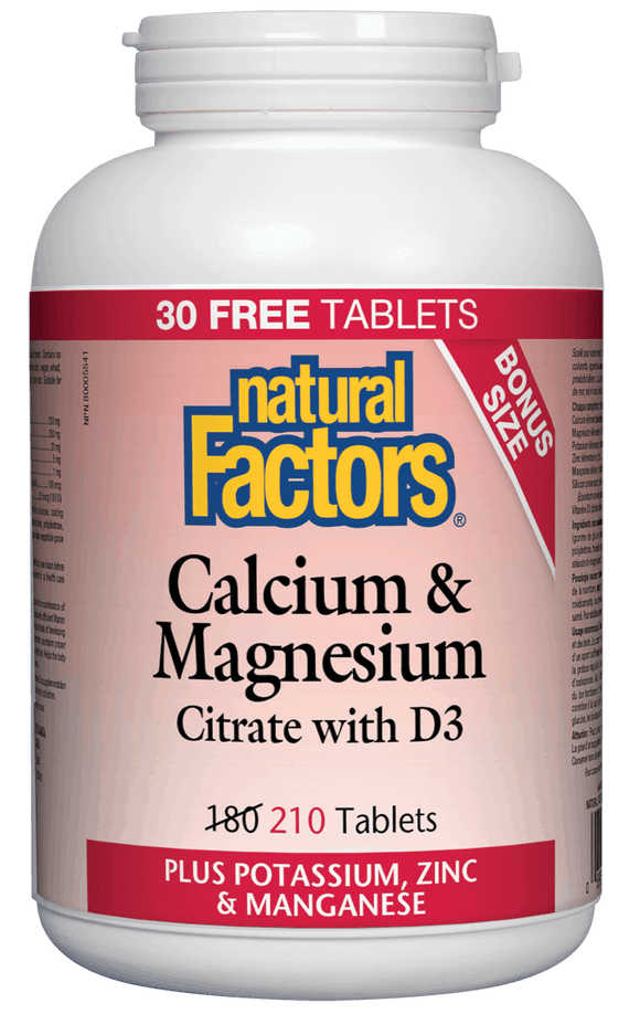 Natural Factors Calcium and Magnesium Citrate with D, Plus Potassium and Zinc, 210 tabs