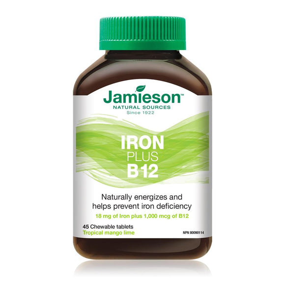 Jamieson 铁+维生素B12，咀嚼片45粒