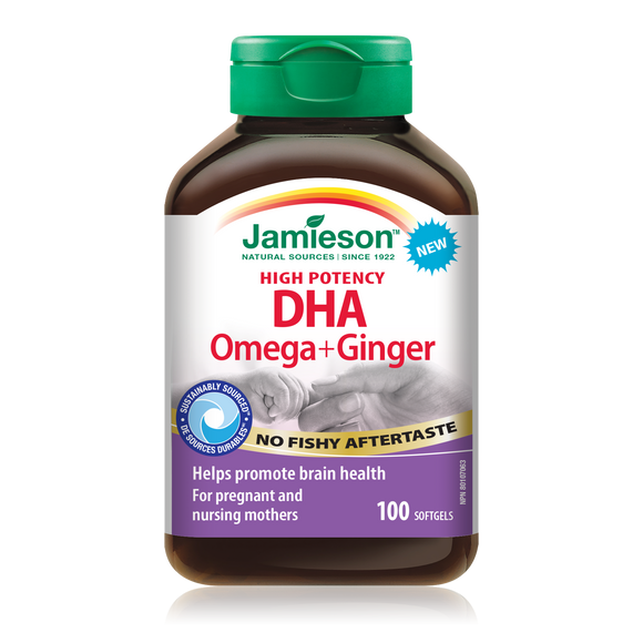 Jamieson High Potency Prenatal DHA Omega 3 + Ginger, 100 softgels