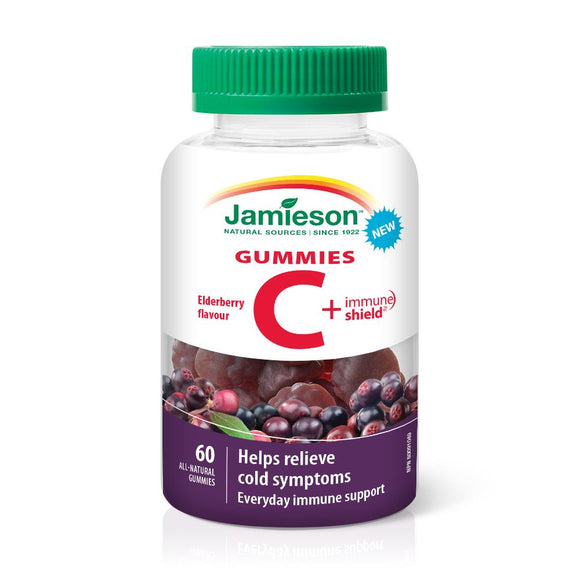 【clearance】Jamieson Vitamin C + Immune Shield Elderberry, 60 gummies EXP: 07/2024