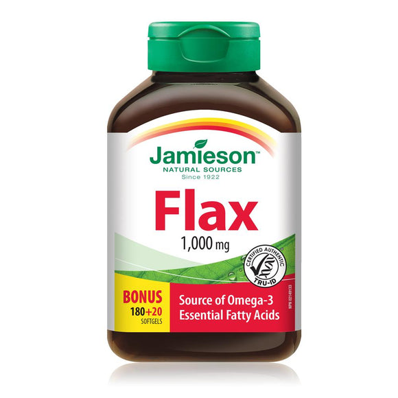【清倉特價】Jamieson 健美生 亞麻籽油, 降血脂三高, 1000毫克, 200粒加量裝 有效期至2024年3月