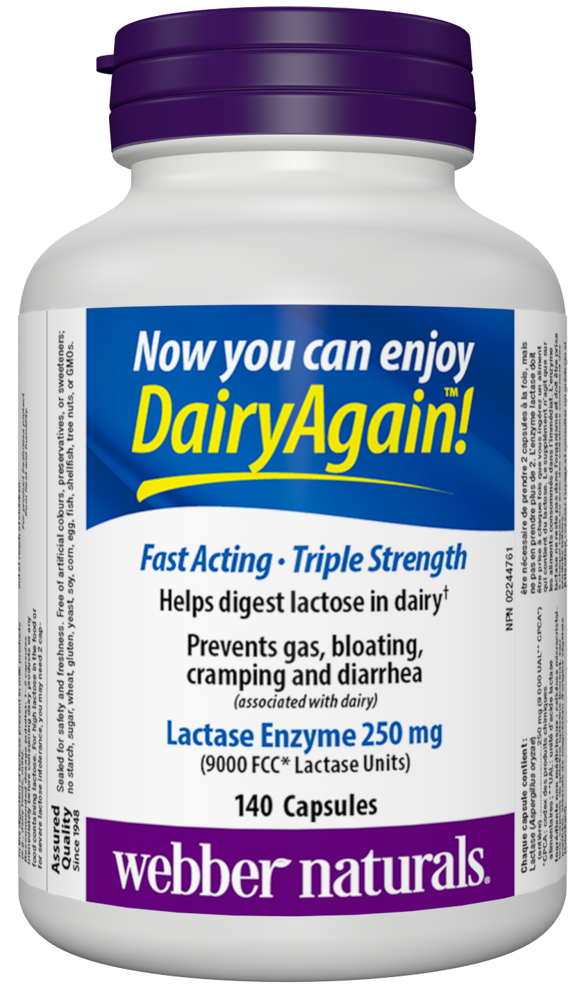 Webber Naturals Lactase Enzyme(9000FCC) 140 caps Canadian label