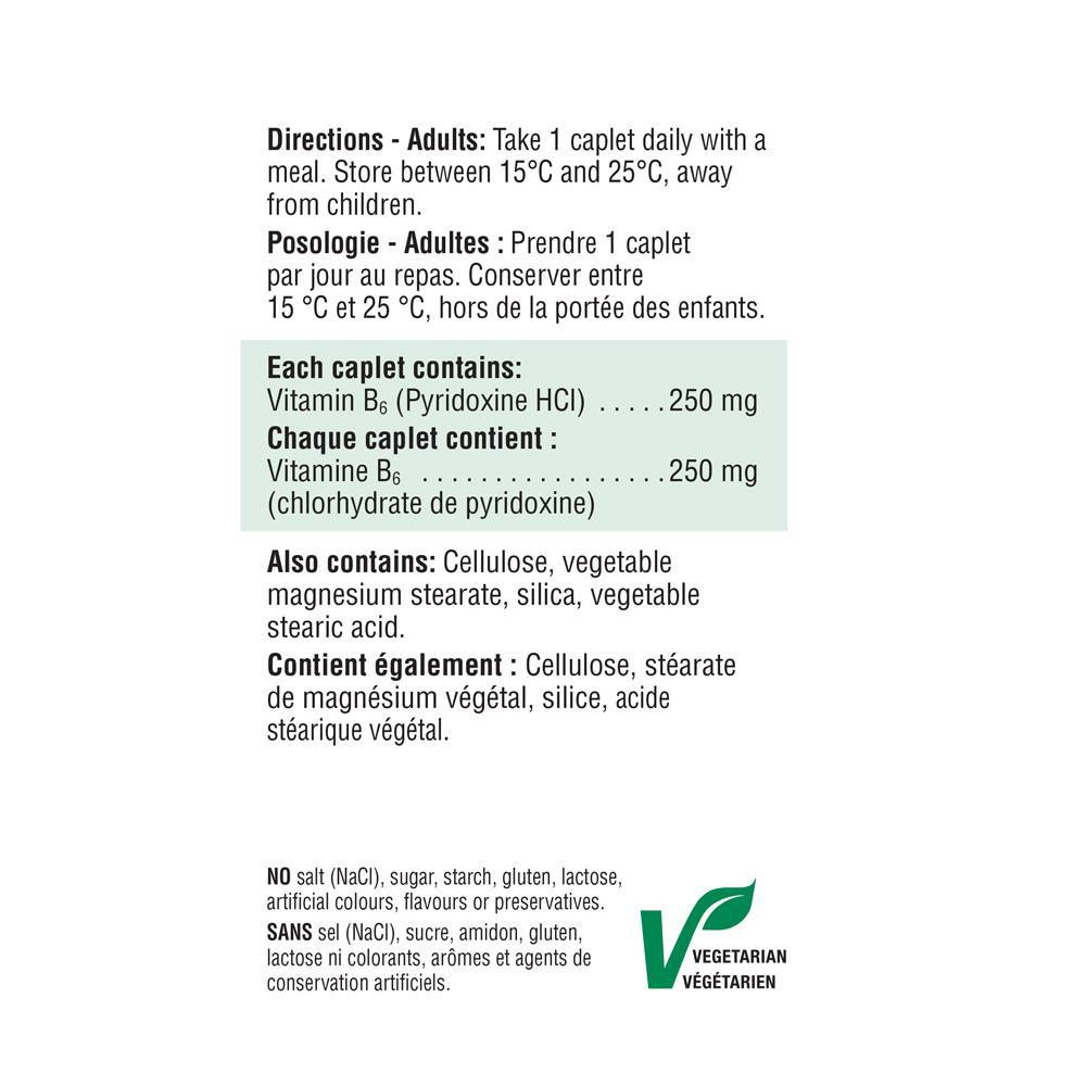Jamieson B6 250 mg (Pyridoxine) 100 caplets 健美生 ingredients