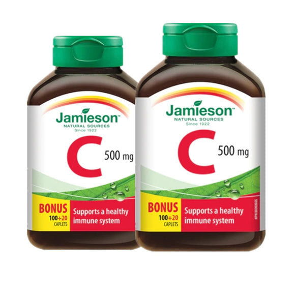 2 x Jamieson Vitamin C, 500 mg, 100 tablets + 20 FREE BONUS Bundle